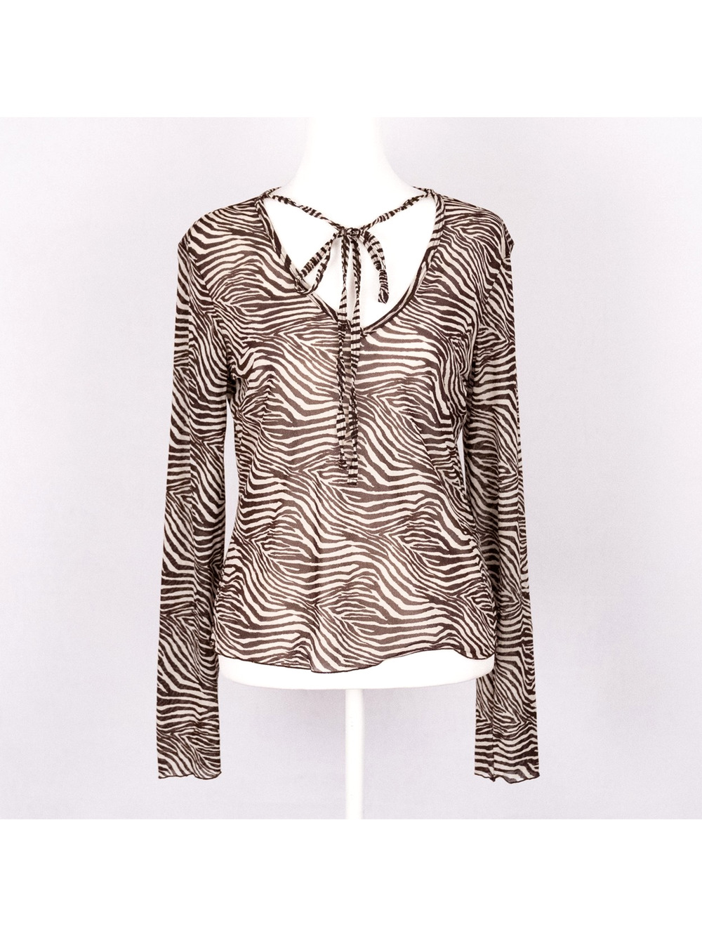 Express Sheer Zebra Print Top Juniors Size LARGE Y2K Fairy Safari Animal Earthy